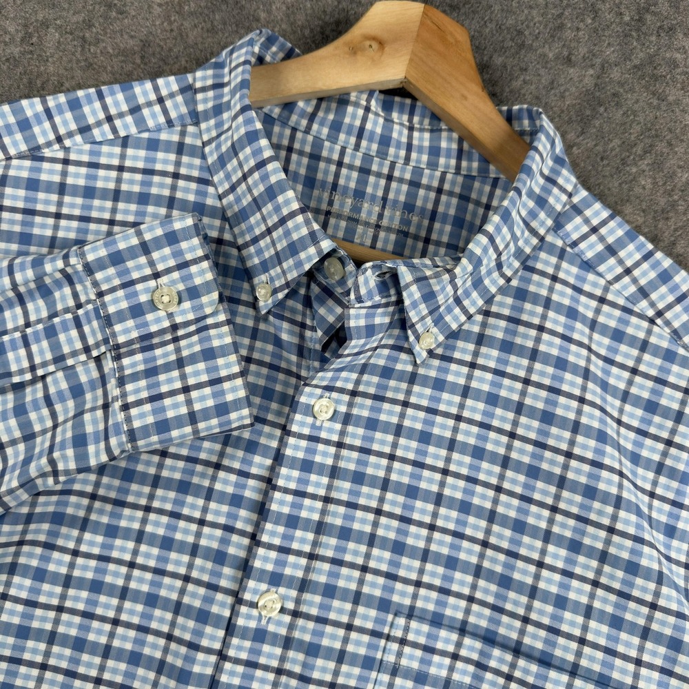 Vineyard Vines Shirt Mens XL Blue Check Performance Long Sleeve Button Down